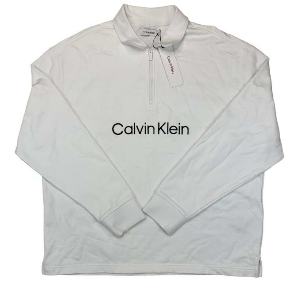 CALVIN KLEIN Mens shirt Relaxed Fit Standard Logo Terry Long Sleeve Polo Shirt S